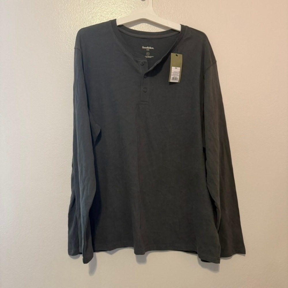 Goodfellow & Co Mens LS Vintage Henley Charcoal Gray Cotton Shirt XXL New